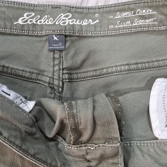 Eddie Bauer Cargo Pants Olive Green Slim Straight Sz 12 Gorpcore Hiking Outdoors - Picture 4 of 6